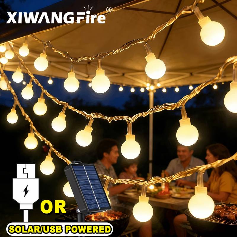 Outdoor Lighting Led - Lampu String Tenaga Surya/USB/Baterai 3-10M, Bola