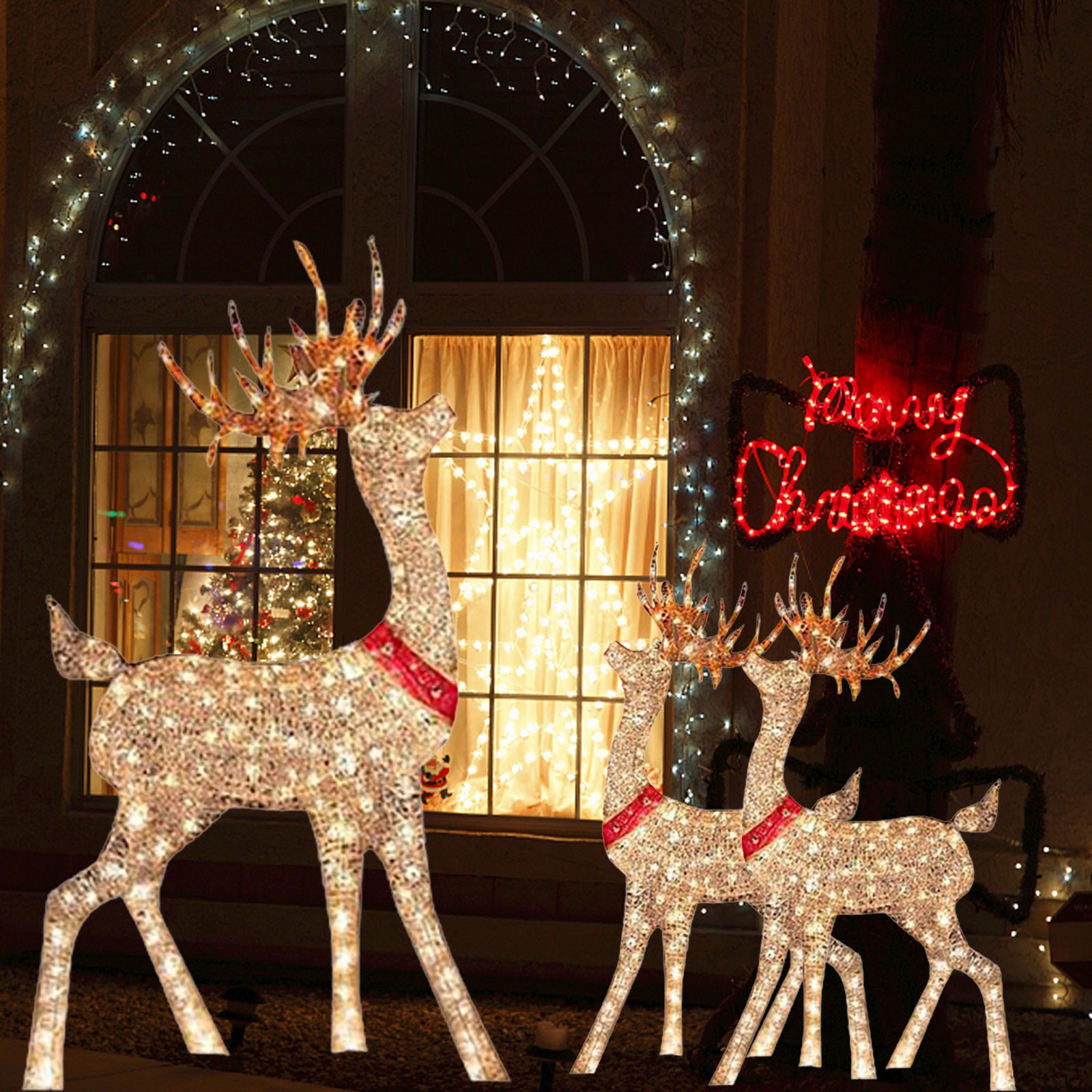 Dekorasi Natal berlampu rusa 1 - Outdoor Lighting Yard Stakes ulasan dan harga